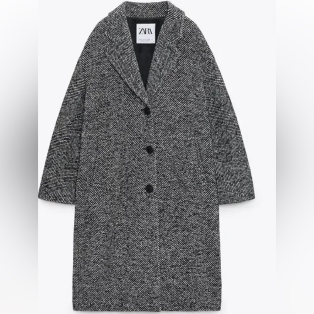 EUC ZARA OVERSIZED COAT, BLACK/WHITE, Large
